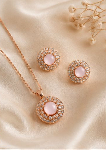 Pink Crystal Jewelry Set for Women | Necklace, Bracelet & Earrings