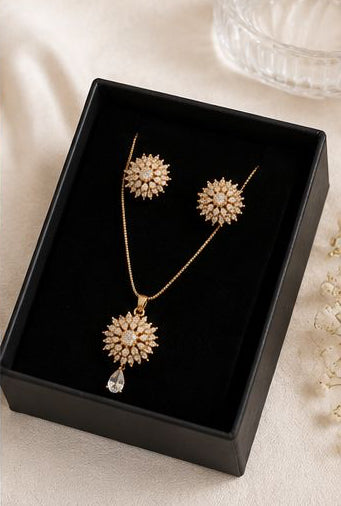 Royal Bloom Crystal Necklace & Earrings Set for Women