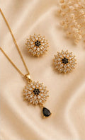 Luxury Black Crystal Flower Jewelry Set – Necklace, Earrings & Bracelet