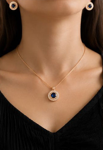 Royal Blue Crystal Jewelry Set for Women | Necklace & Ear rings