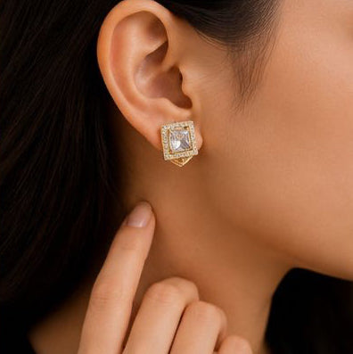 Square Crystal Jewelry Set for Women | Gold Bracelet & Ear rings