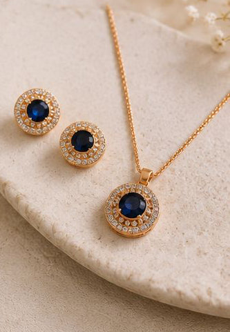 Royal Blue Crystal Jewelry Set for Women | Necklace & Ear rings