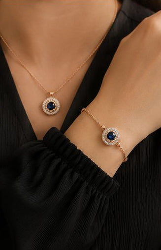Royal Blue Crystal Jewelry Set for Women | Necklace & Ear rings