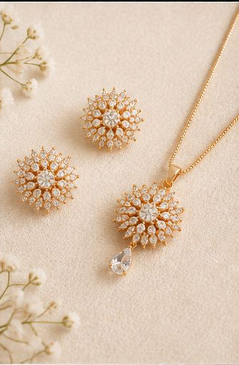 Royal Bloom Crystal Necklace & Earrings Set for Women
