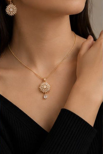 Royal Bloom Crystal Necklace & Earrings Set for Women