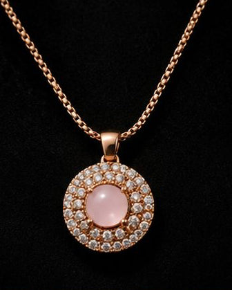 Elegant Pink Quartz Crystal Pendant & Earrings Jewelry Set