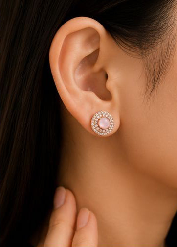 Elegant Pink Quartz Crystal Pendant & Earrings Jewelry Set