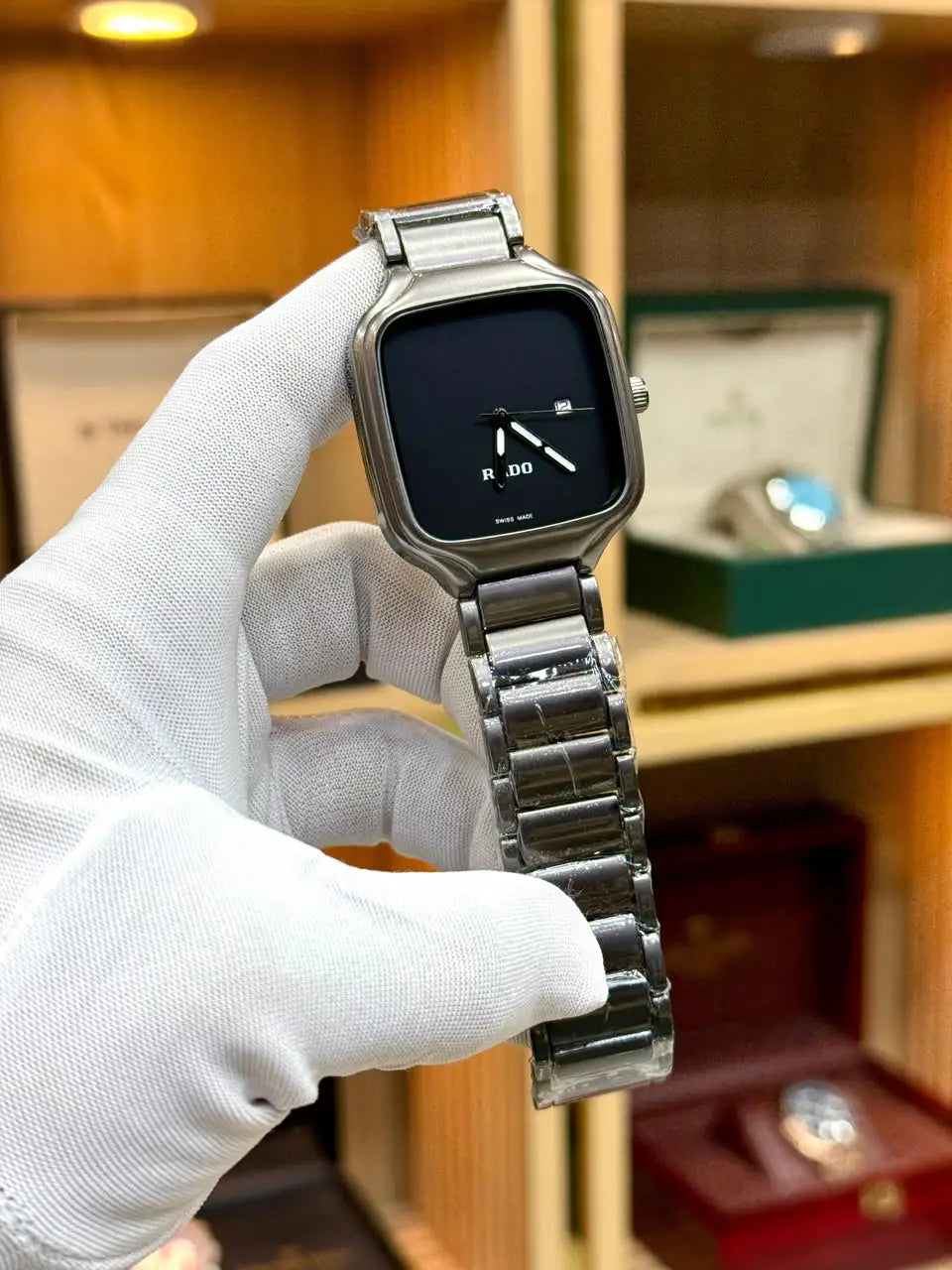 Rado Style Square Dial  Stainless Steel Watch – Silver black