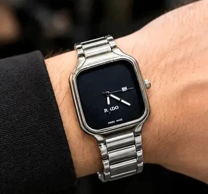 Rado Style Square Dial  Stainless Steel Watch – Silver black