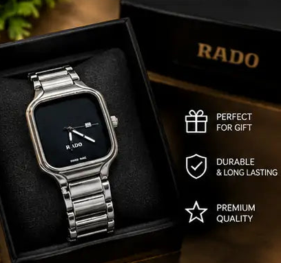 Rado Style Square Dial  Stainless Steel Watch – Silver black