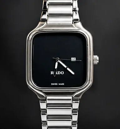 Rado Style Square Dial  Stainless Steel Watch – Silver black