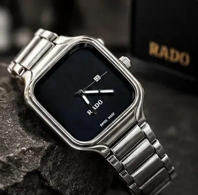 Rado Style Square Dial  Stainless Steel Watch – Silver black